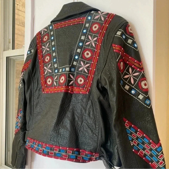 NWT Free People Mari Leather Moto Jacket Embroidered Black - Picture 12 of 17